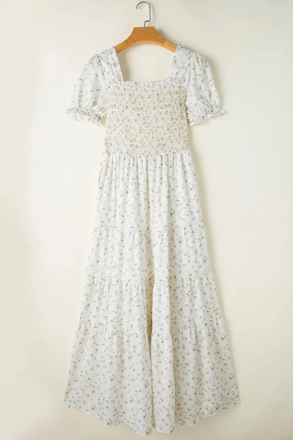 Floral Smocked Short Puff Sleeve Maxi Dress - Clothes For Her Online Store