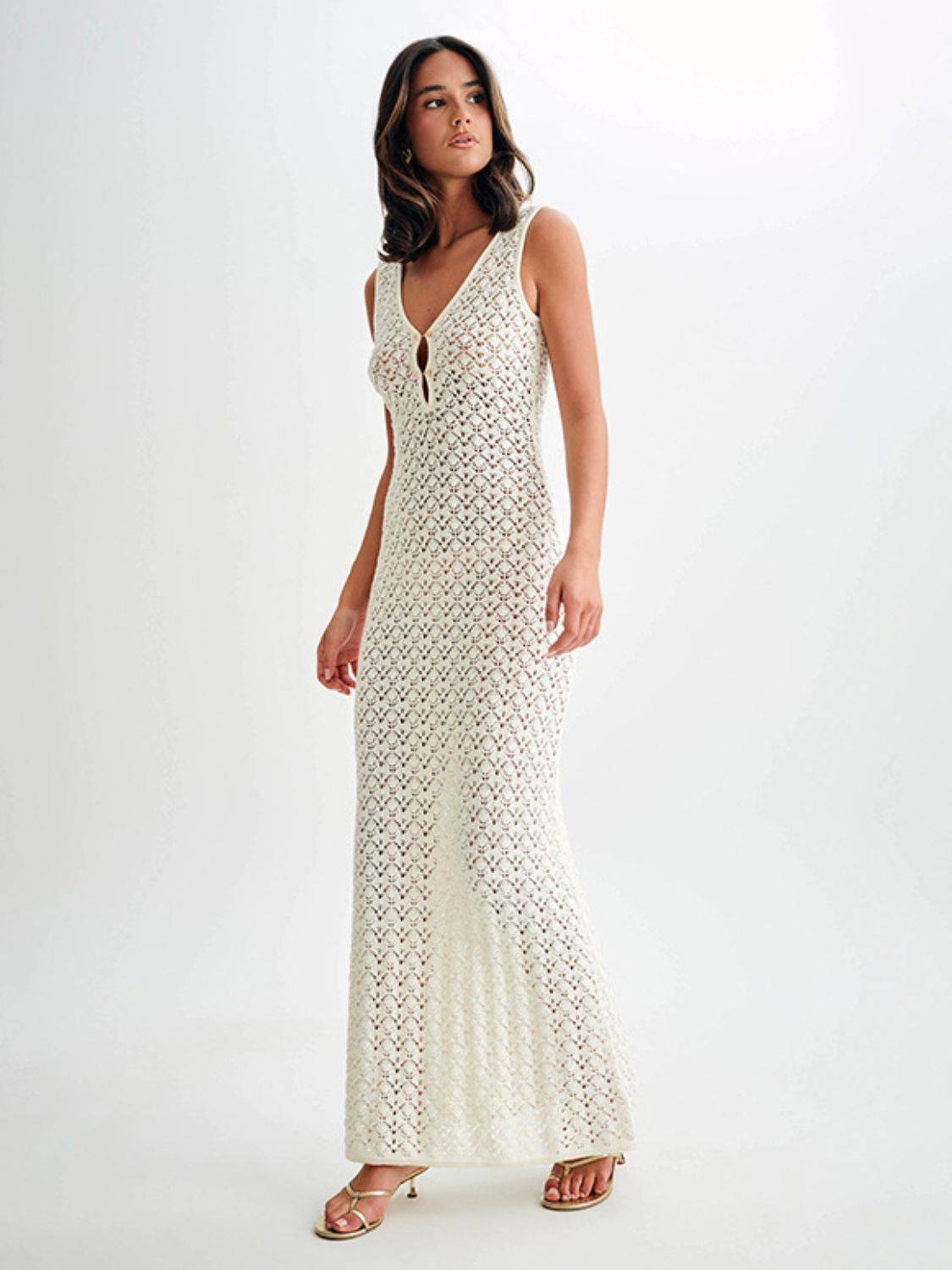 Openwork Sleeveless Maxi Dress - Clothes For Her Online Store