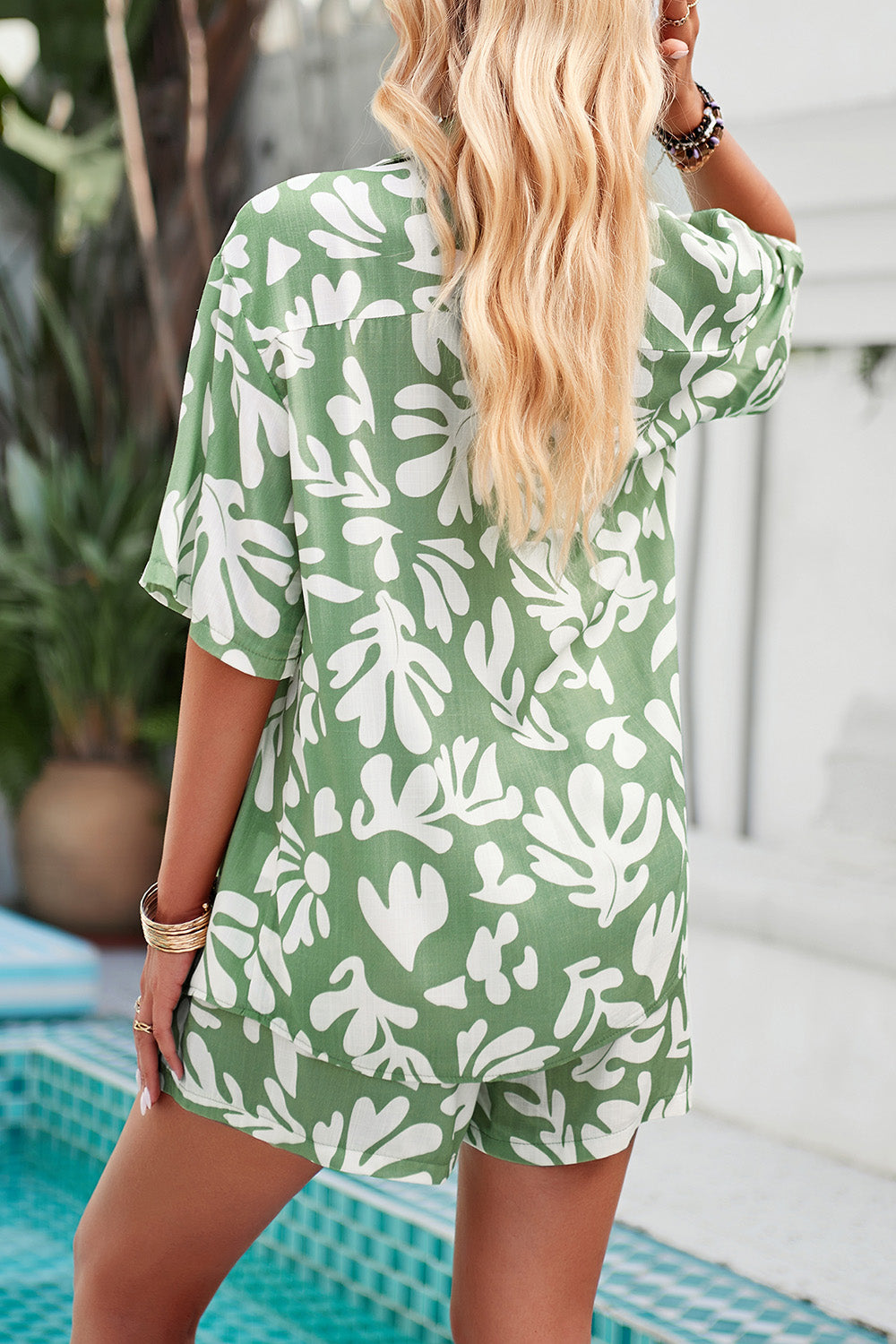 Devine Printed Button Up Shirt and Shorts Set - Clothes For Her Online Store