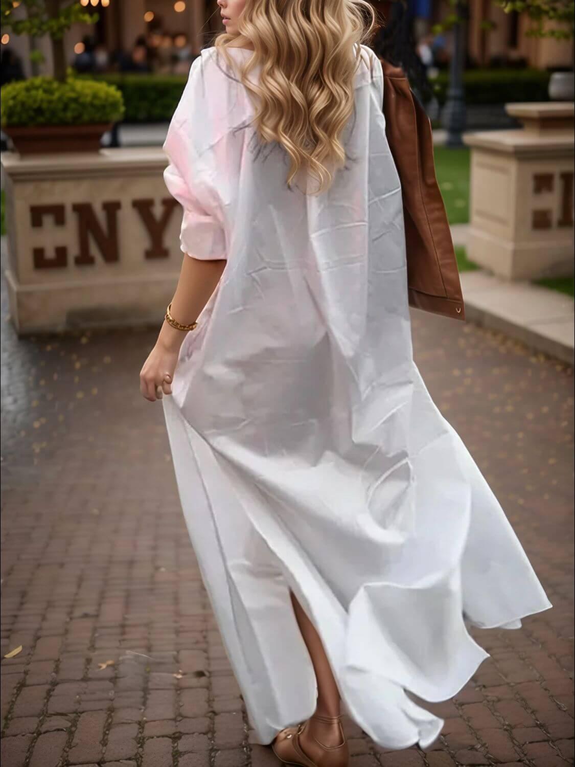 Devine Button Down Long Sleeve Maxi Shirt Dress