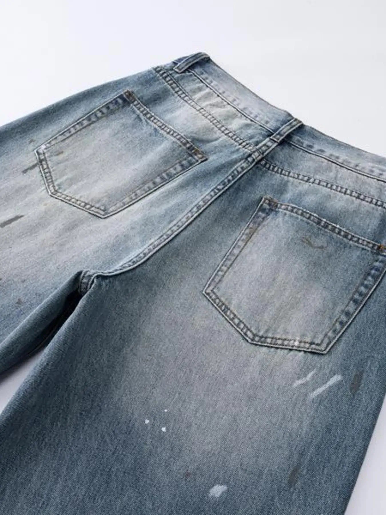 Men's Distressed Button Fly Wide Leg Jeans