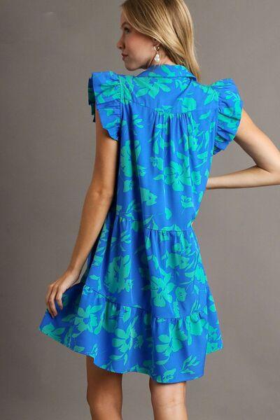 Umgee Full Size Floral Print Ruffle Cap Sleeve Tiered Dress Plus Size