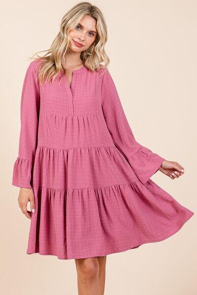 Mittoshop Tiered Notched Flare Sleeve Dress - Clothes For Her Online Store