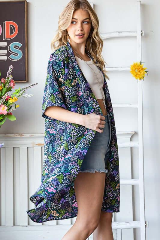 Heimish Full Size Half Sleeve Floral Open Cardigan Plus Size