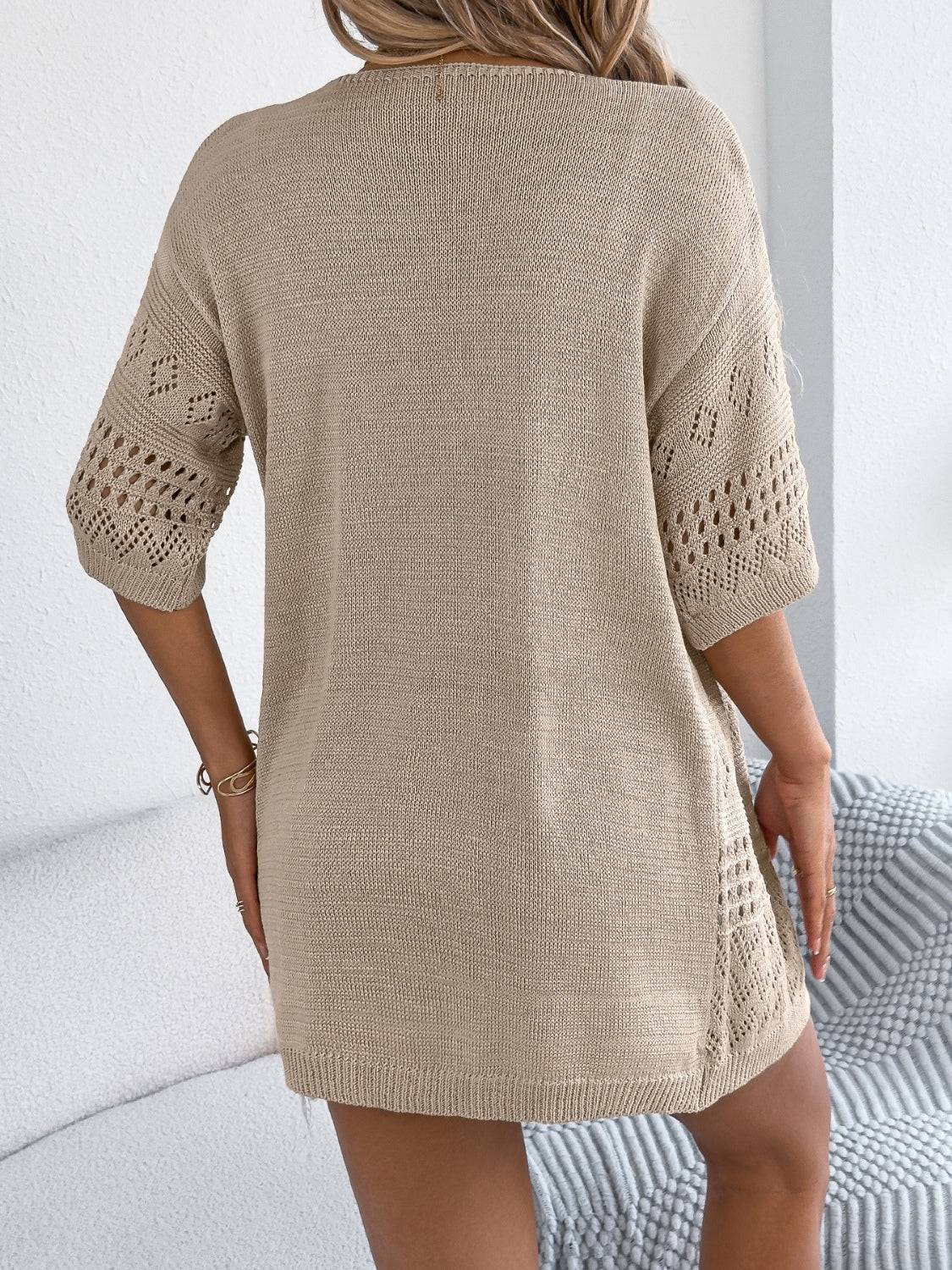 Openwork Open Front Half Sleeve Cardigan