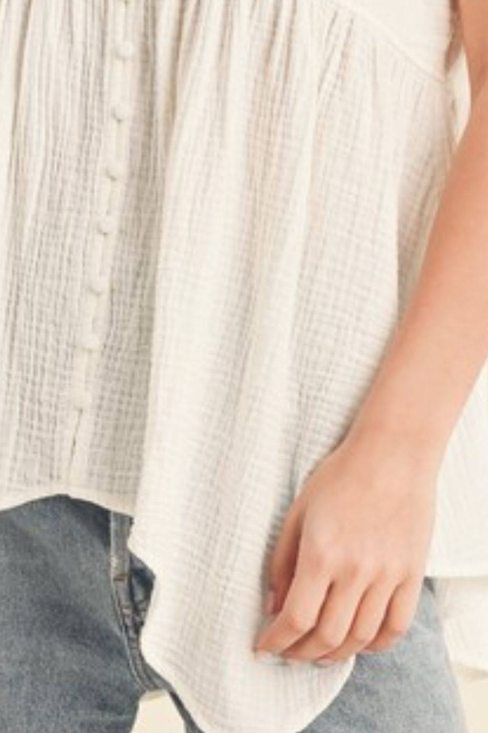 Aemi + Co Tuck Detail V-Neck Short Sleeve Blouse