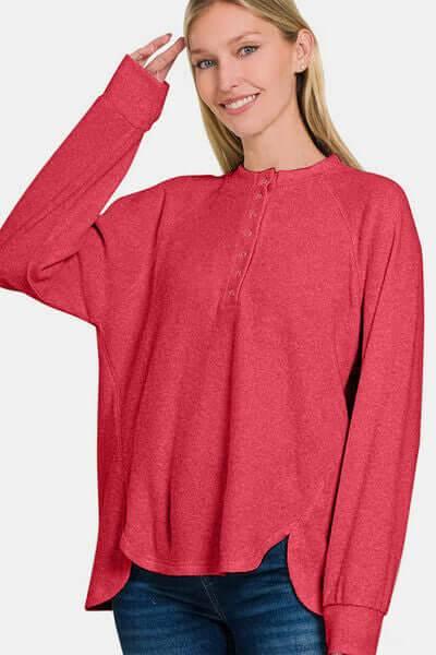 Zenana Full Size Brushed Melange Hacci High-Low Sweater - Clothes For Her Online Store