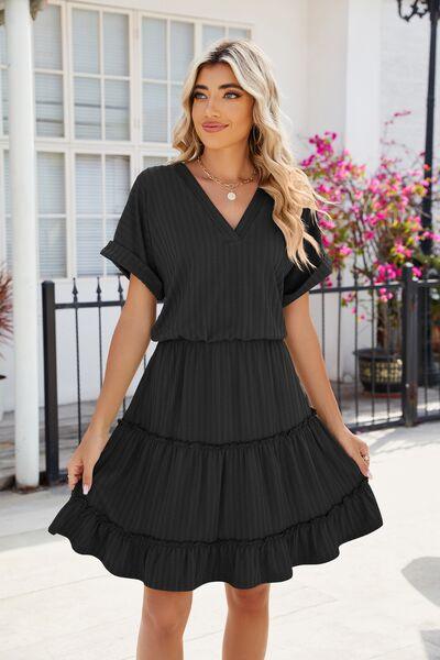 Frill Tiered Short Sleeve Mini Dress