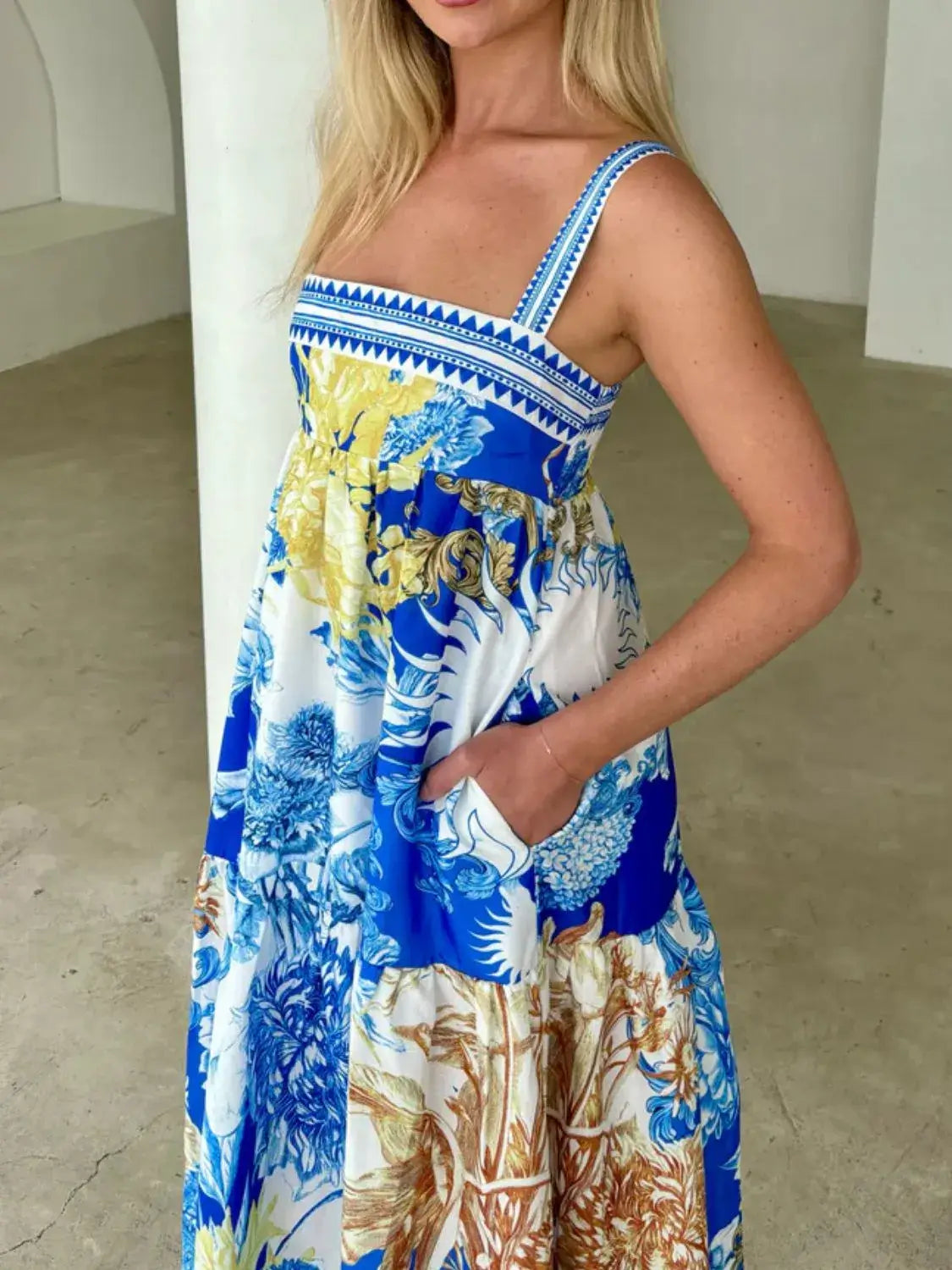 Pocketed Printed Sleeveless Cami Dress