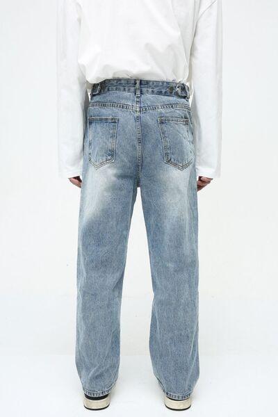 Men's Washed Straight-Leg Jeans