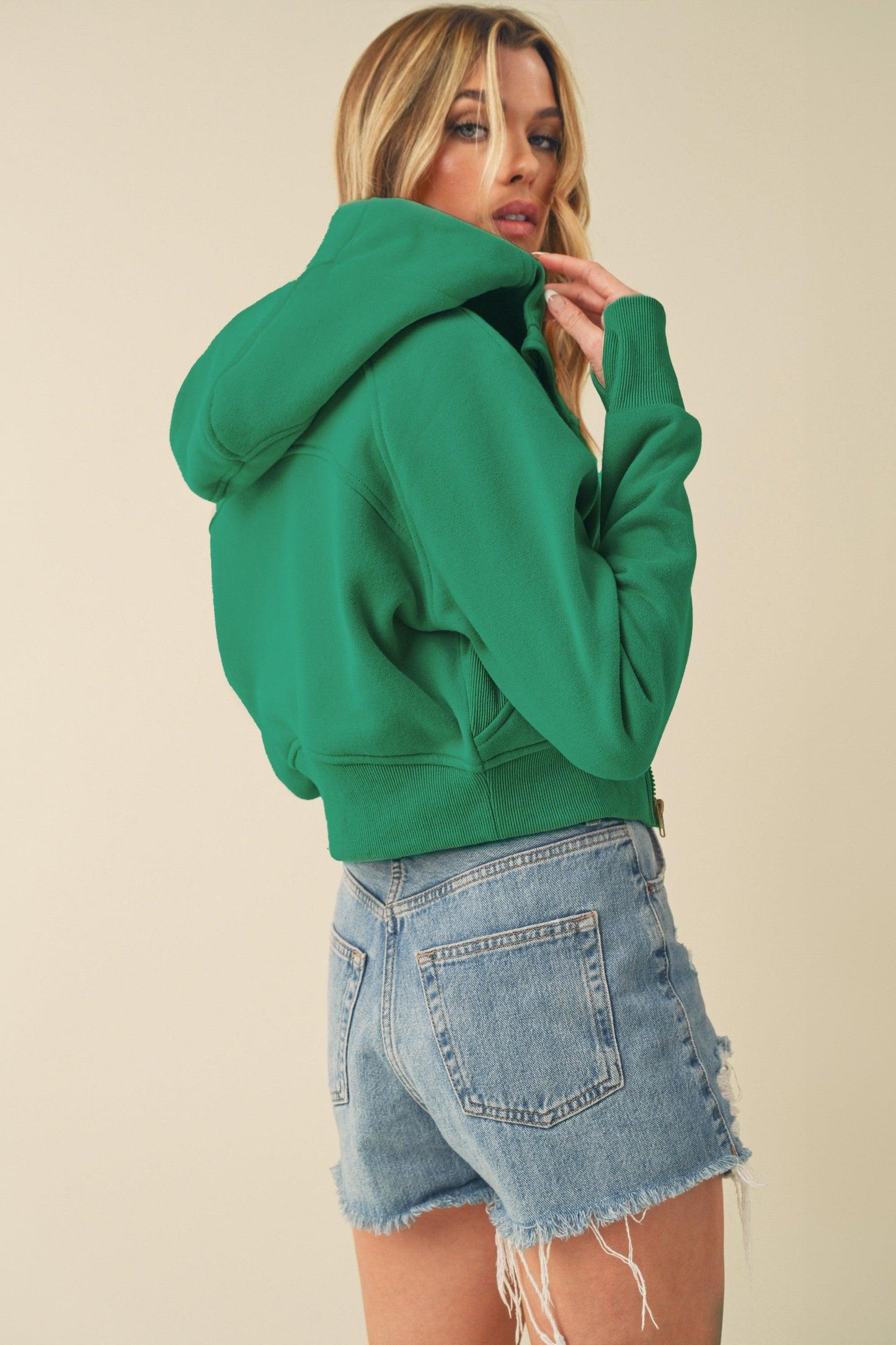 Aemi + Co Zip Up Raglan Sleeve Cropped Hoodie