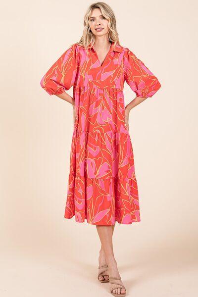 Mittoshop Tiered Printed Collared Neck Midi Dress - Clothes For Her Online Store