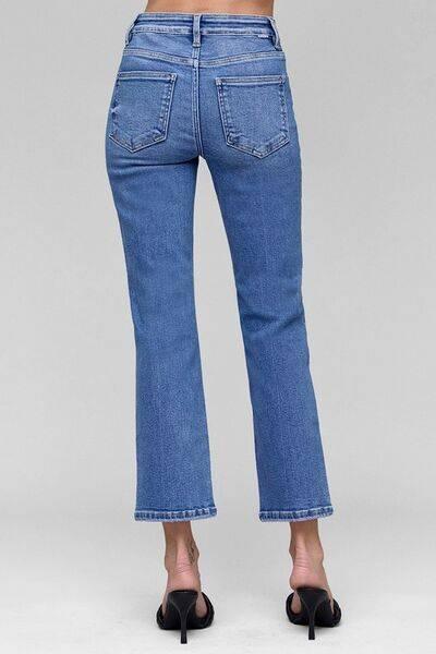 RISEN Full Size Tummy Control High Rise Crop Straight Jeans Plus Size