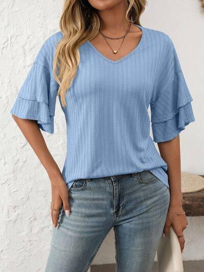 Mandy V-Neck Ruffle Half Sleeve Top