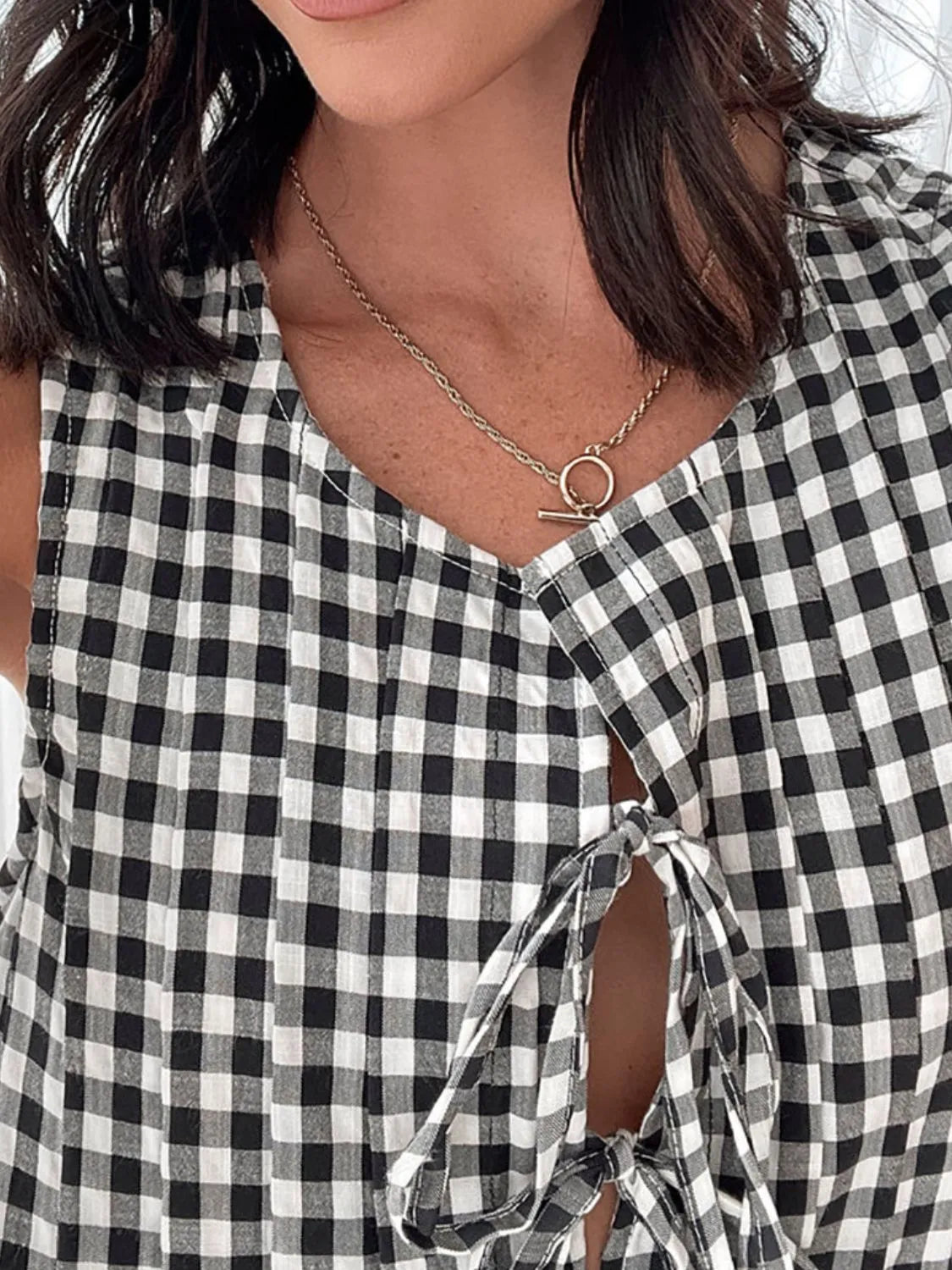 Tied Front Sleeveless Plaid Dress