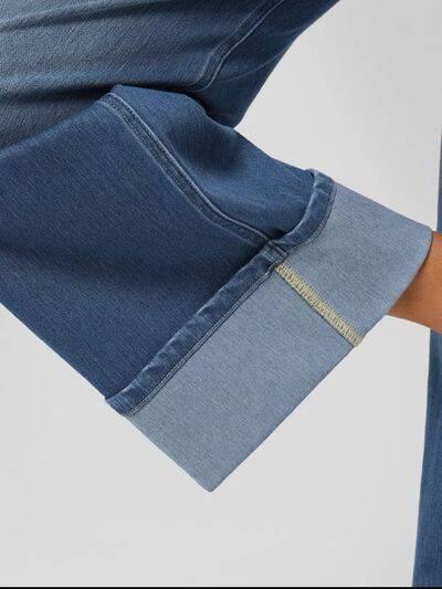 High Rise Rolled Straight Leg Jeans