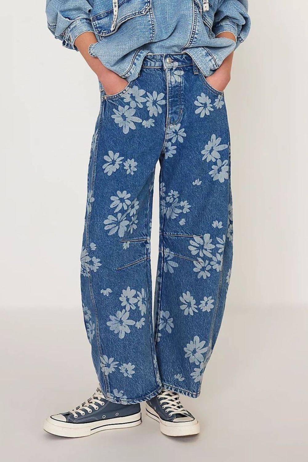 Flower Print Wide Leg Jeans - Clothes For Her Online Store