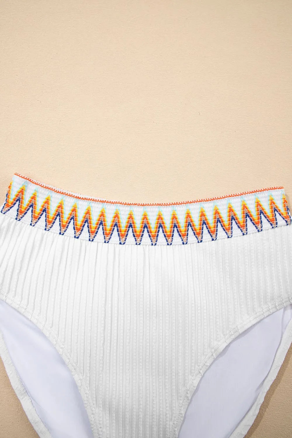 Textured Contrast Banding Bikini High Waist 2pcs Swimsuit