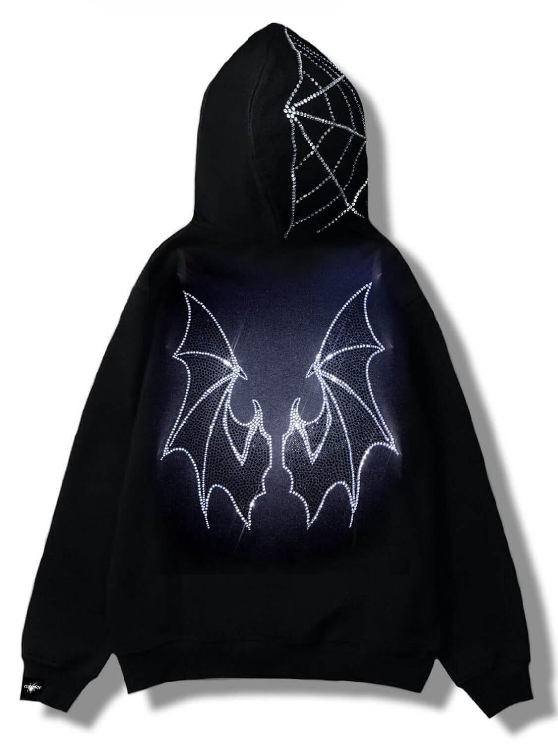 Men's Rhinestone Bat Zip Up Hoodie