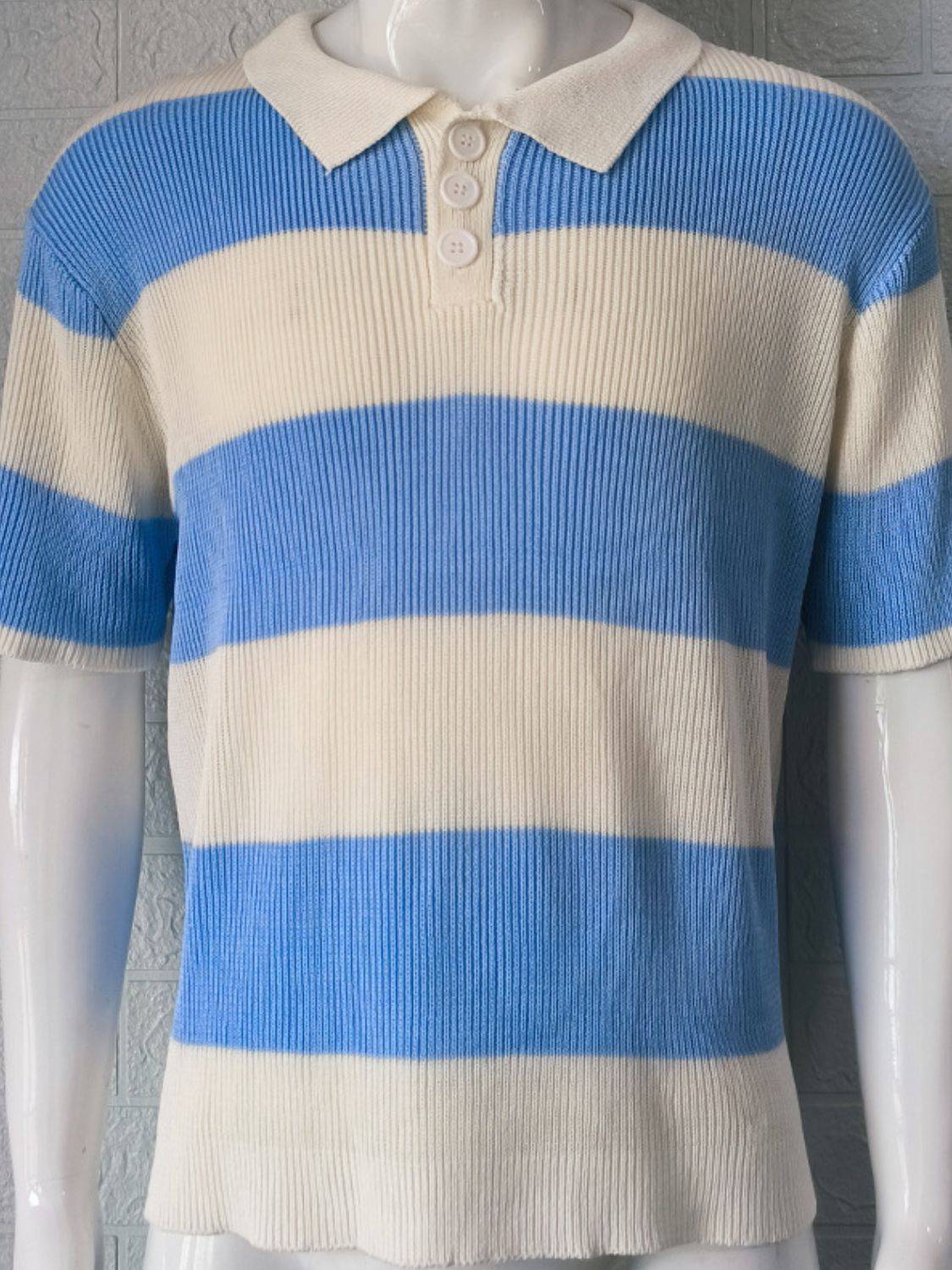 Men's Plus Size Collared Neck Striped Ribbed Knit Polo