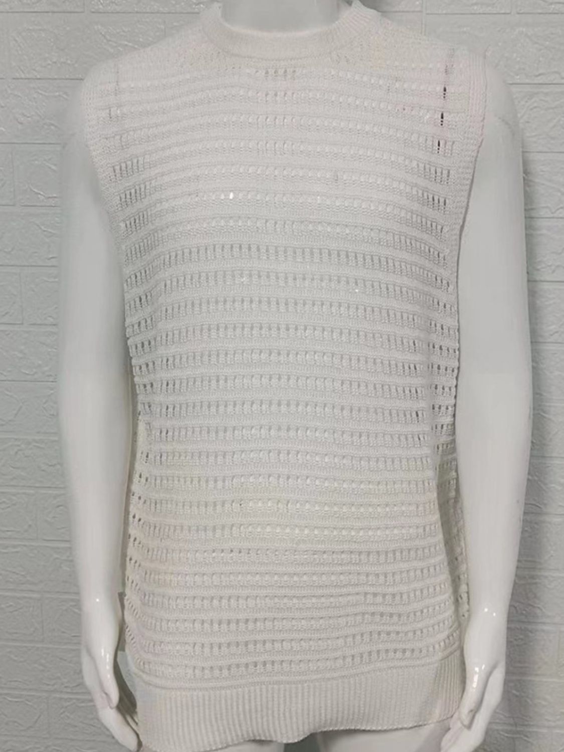 Men's Round Neck Hollow Out Sleeveless Knit Top - Clothes For Her Online Store