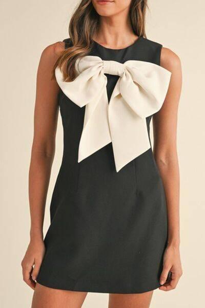 Bow Contrast Sleeveless Mini Dress - Clothes For Her Online Store