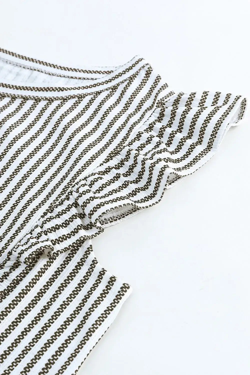 Ruffled Striped Round Neck Blouse