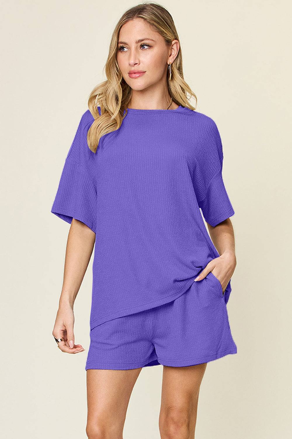 Double Take Basic style Round Neck Solid Set - Clothes For Her Online Store