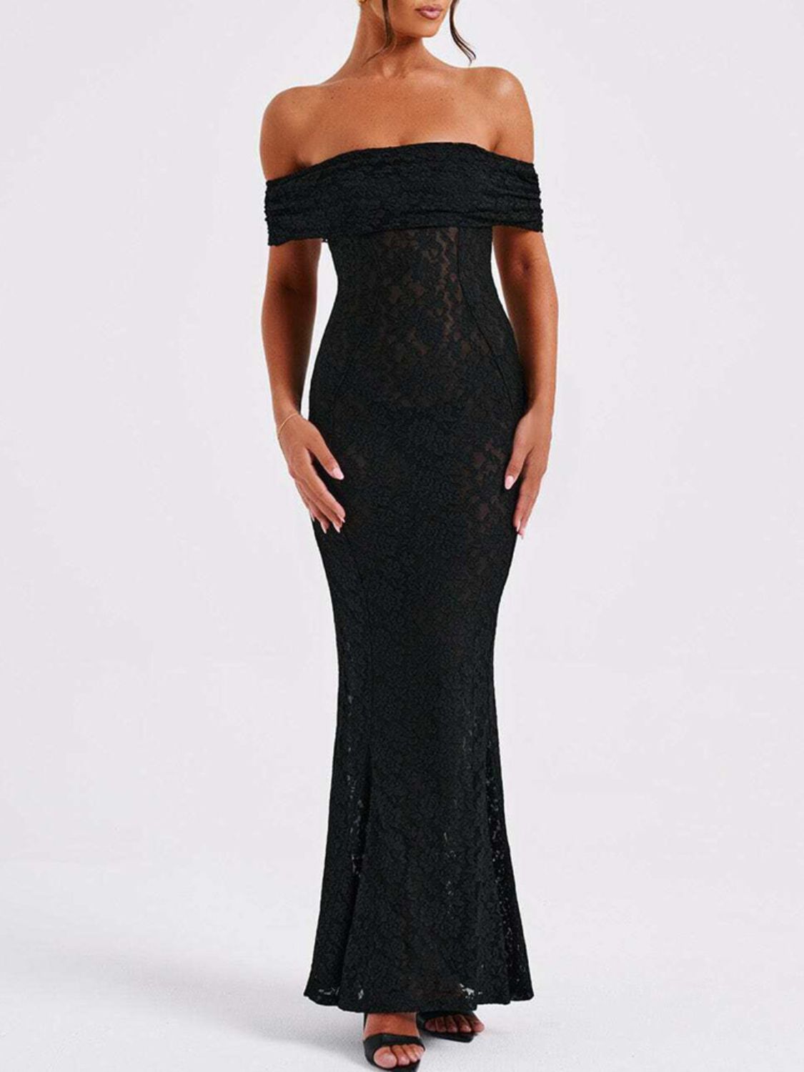 Devine Backless Lace Off-Shoulder Maxi Dress