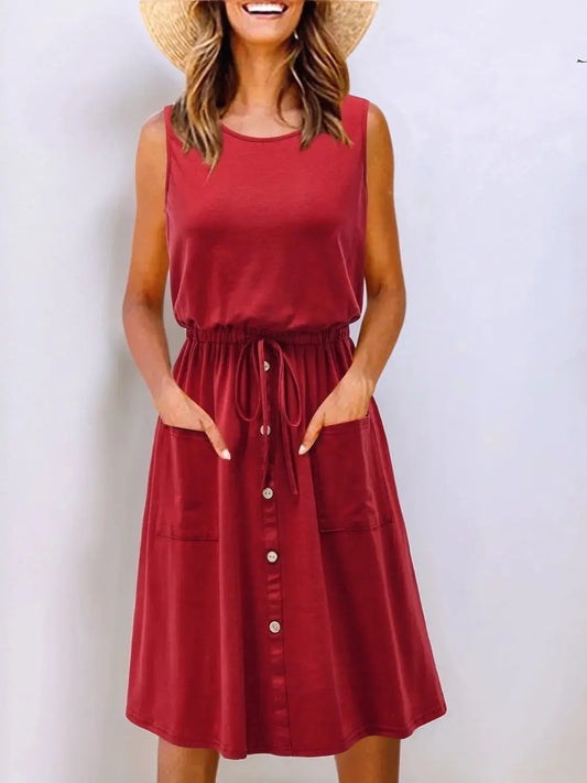Full Size Round Neck Sleeveless Tank Dress Plus Size - Clothes For Her Online Store