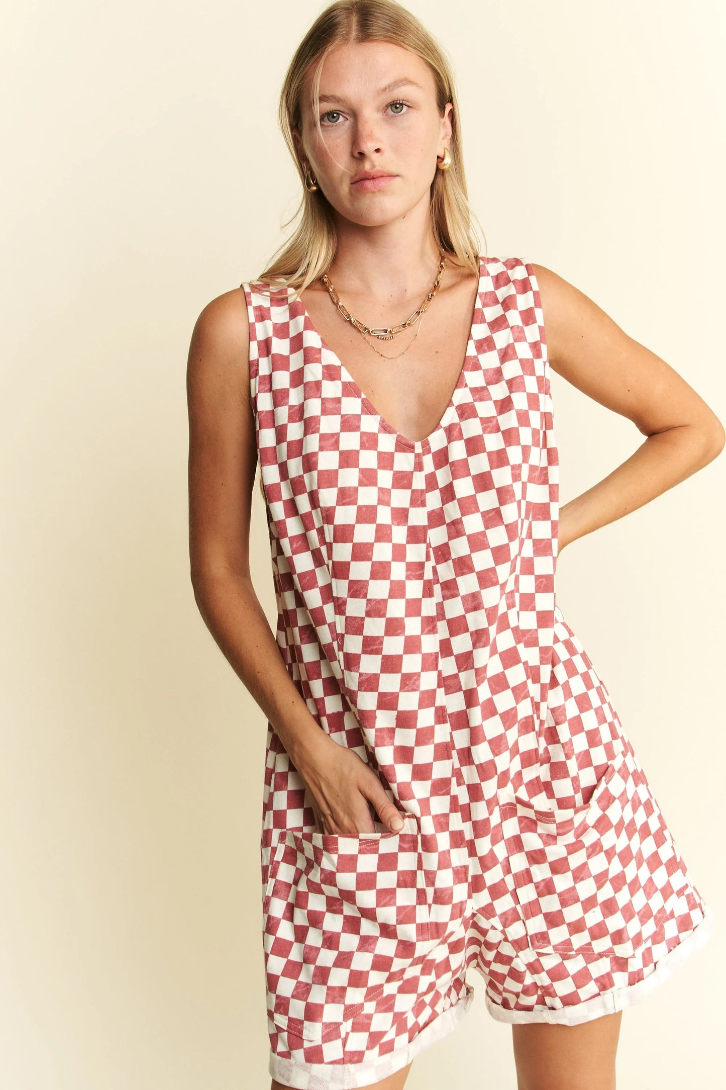 Jade By Jane Plus Size Plaid Print Shorts Romper