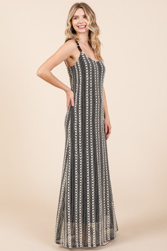 GeeGee Plus Size Striped Scoop Neck Beaded Strap Maxi Cami Dress - Clothes For Her Online Store