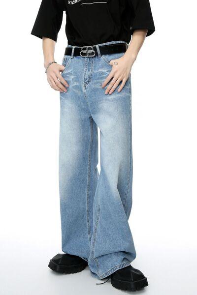 Mid Rise Wide Leg Men's Jeans with Pockets - Clothes For Her Online Store