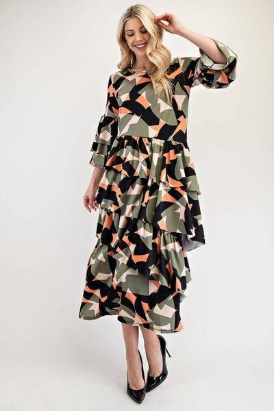 Celeste Full Size Printed Asymmetrical Ruffle Midi Dress Plus Size