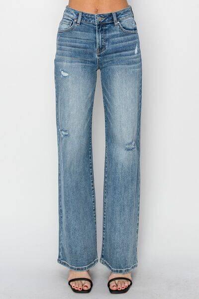 RISEN Full Size High Waist Distressed Wide Leg Jeans - Clothes For Her Online Store