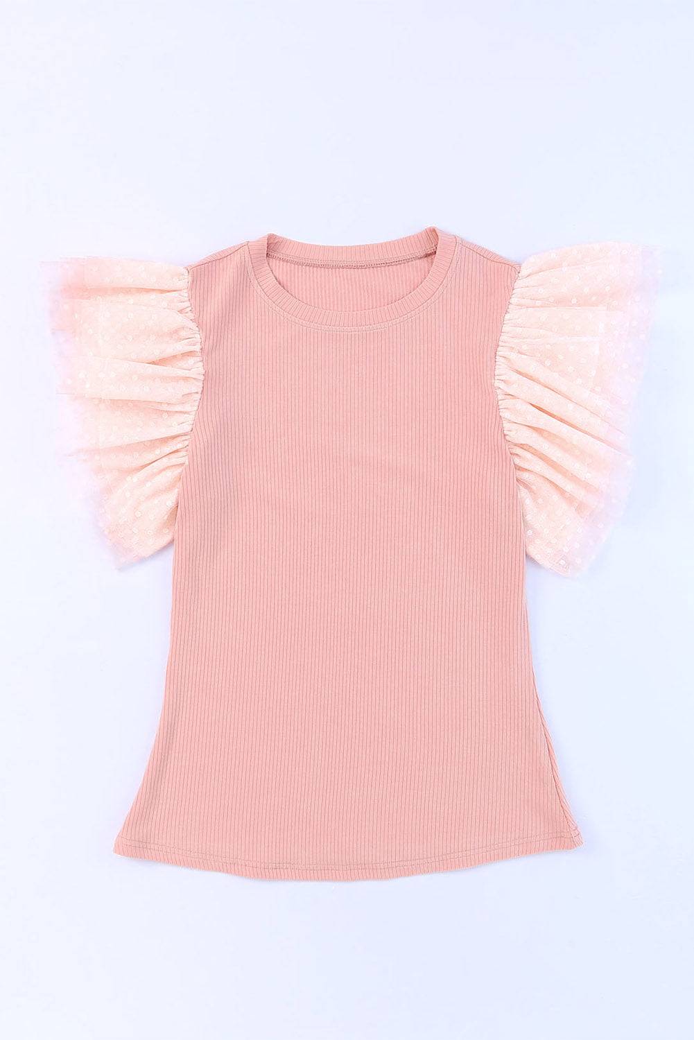 Ruffled Round Neck Cap Sleeve Blouse - Clothes For Her Online Store