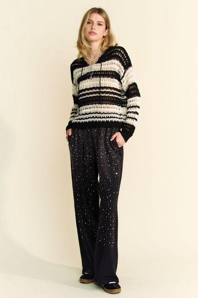 Davi & Dani Contrast Striped Crochet Drop Shoulder Knit Cover Up - Clothes For Her Online Store