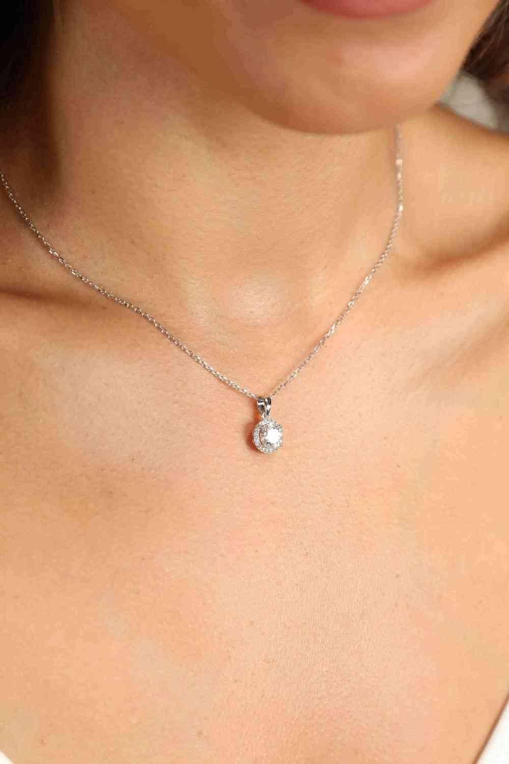 Adored Chance to Charm 1 Carat Moissanite Round Pendant Chain Necklace