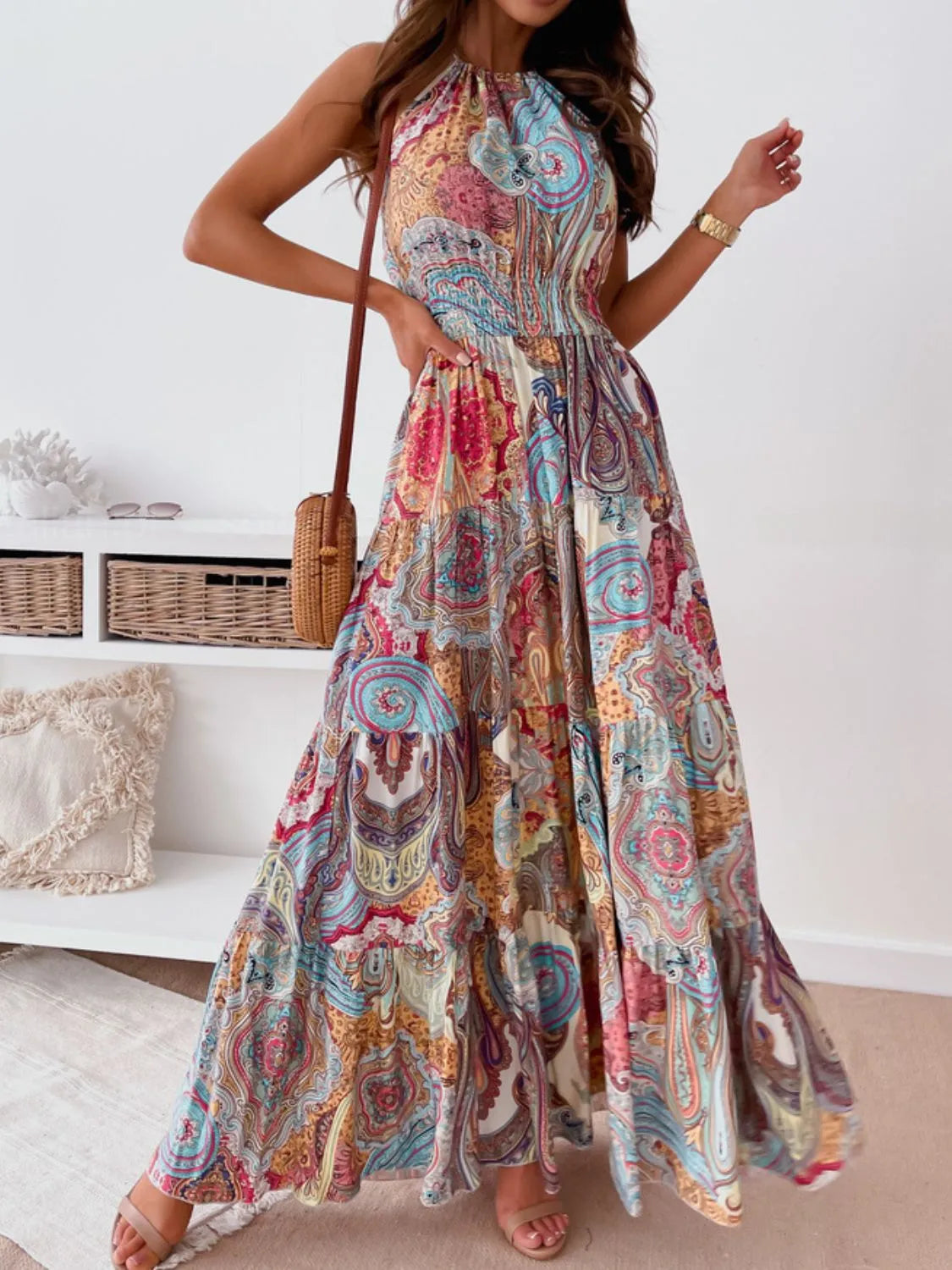 Printed Halter Neck Maxi Dress