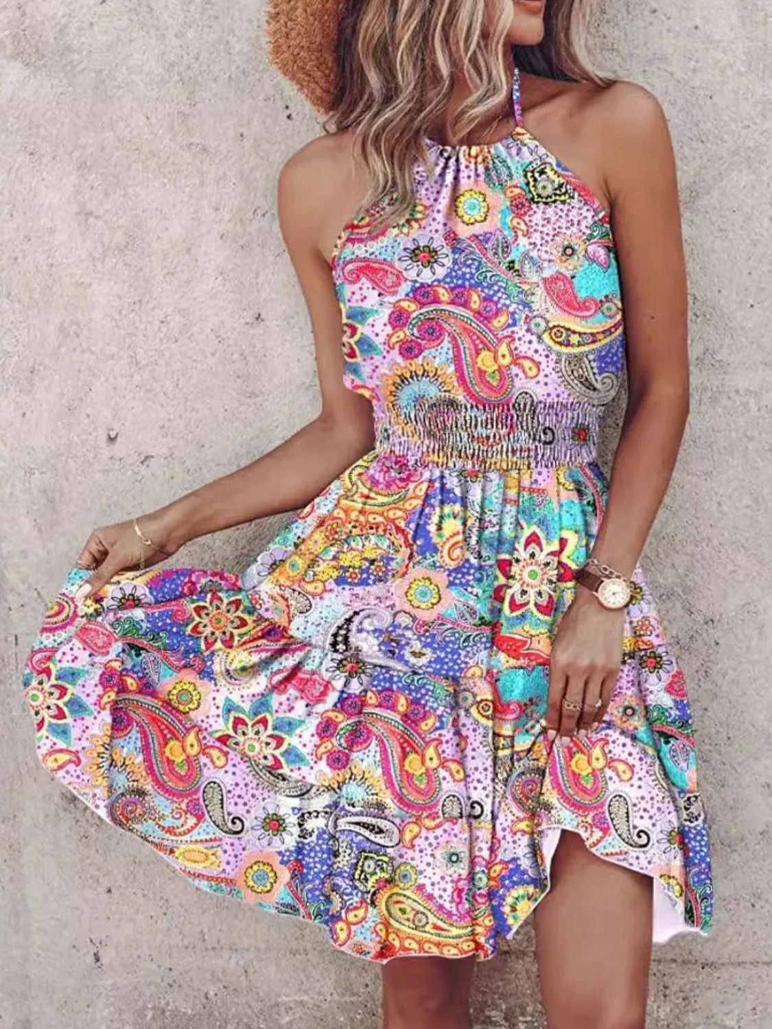 Paisley Print Halter Neck Mini Dress