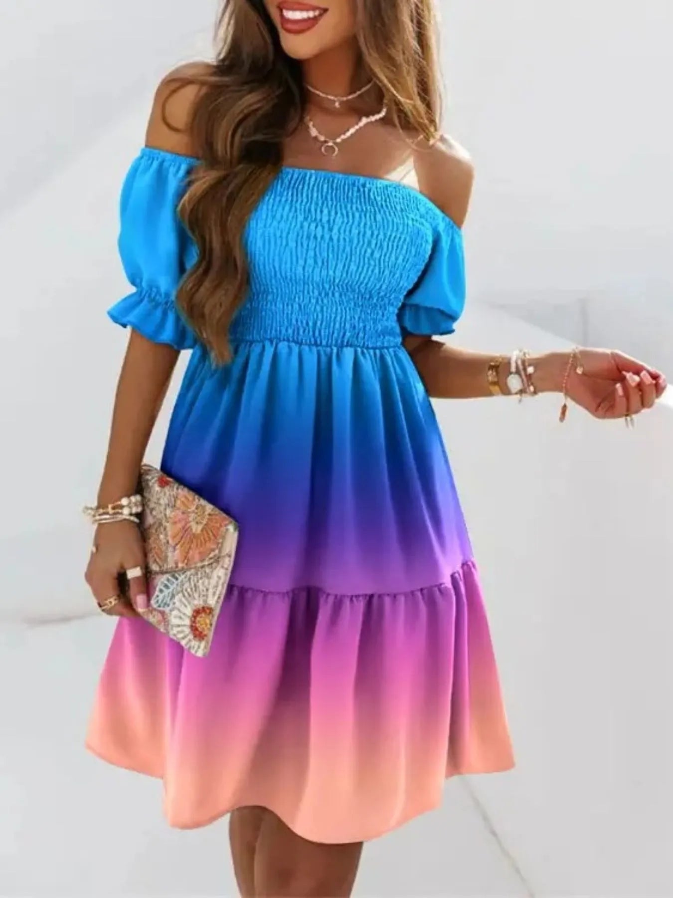 Off Shoulder Smocked Summer Dress