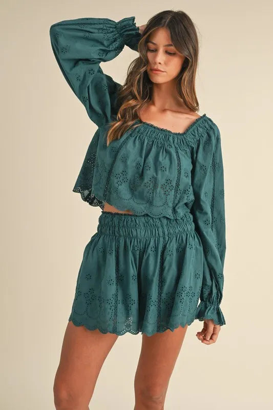 MABLE Embroidered Scalloped Lace Top and Short Set - Clothes For Her Online Store