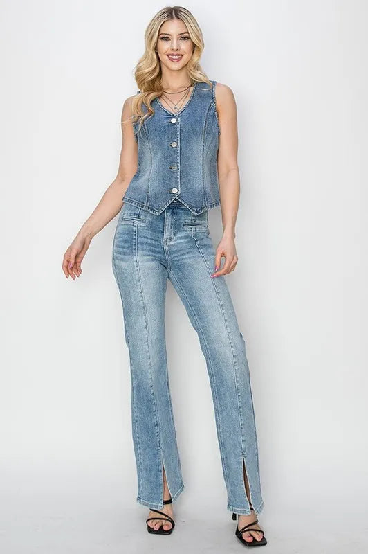 RISEN Full Size V-Neck Button Down Vest Plus Size