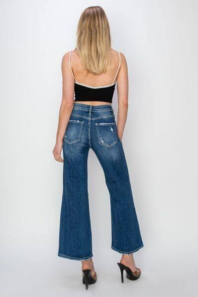 Risen Full Size High Rise Patch Detailed Wide Leg Crop Jeans - Clothes For Her Online Store