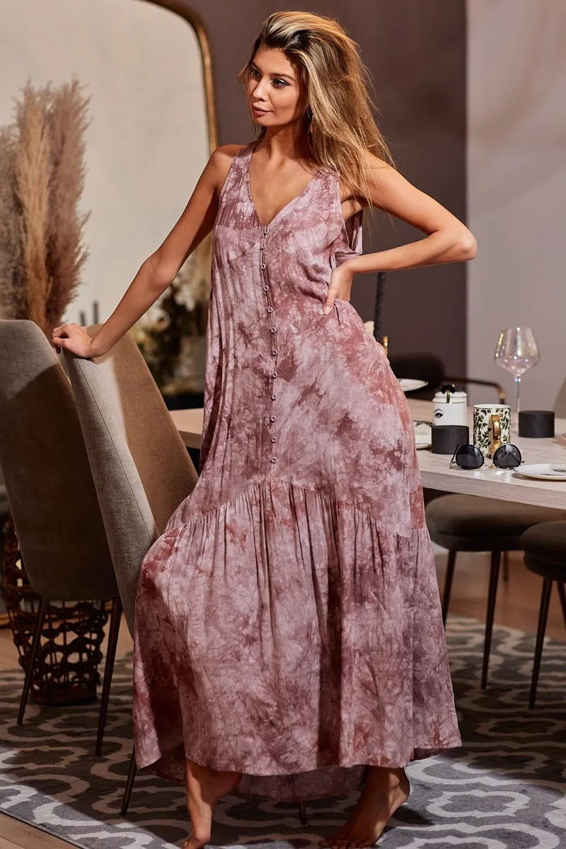 BiBi Tie-Dye Sleeveless V-Neck Dress