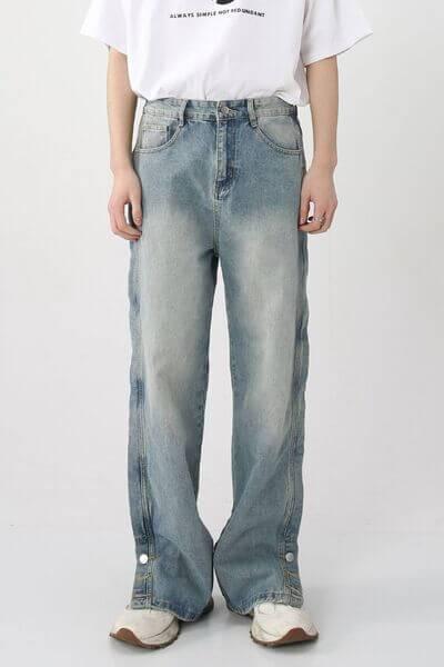 Side Slit Baggy Jeans with Pockets - Clothes For Her Online Store