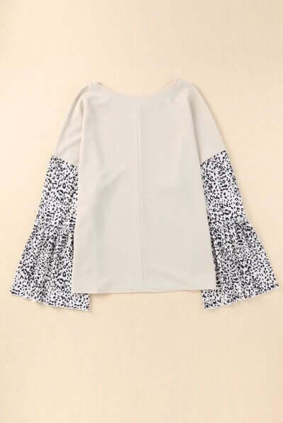 Plus Size Leopard Round Neck Long Sleeve Top - Clothes For Her Online Store