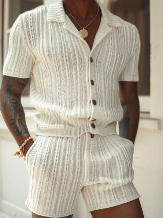 Men's Plus Size Button Down Short Sleeve Top and Shorts Set - Clothes For Her Online Store