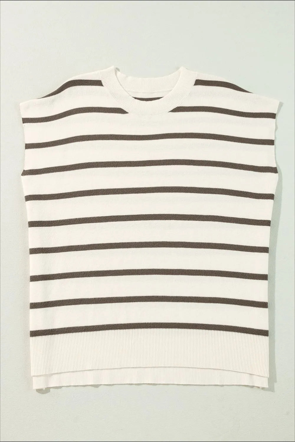 Stripe Side Slits Crewneck Sweater Vest - Clothes For Her Online Store