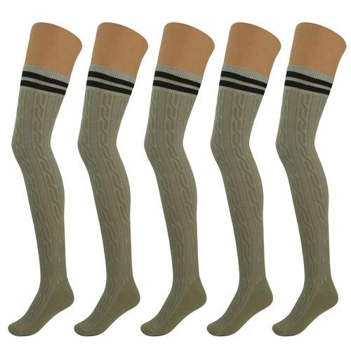 5 Pairs Over Knee Thigh High Cotton Socks for Women Warm Boot Leg